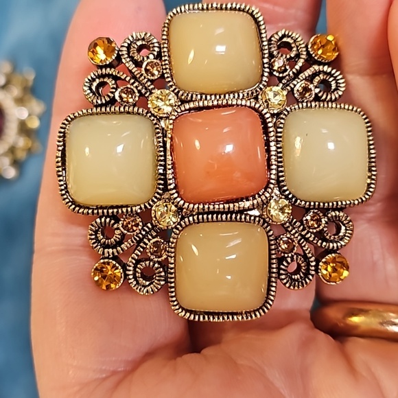 Vintage lot of 5 pieces of jewelry, JJ brooch, enamel flowers necklace - Picture 11 of 16